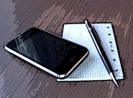 iPhone with pad and pencil